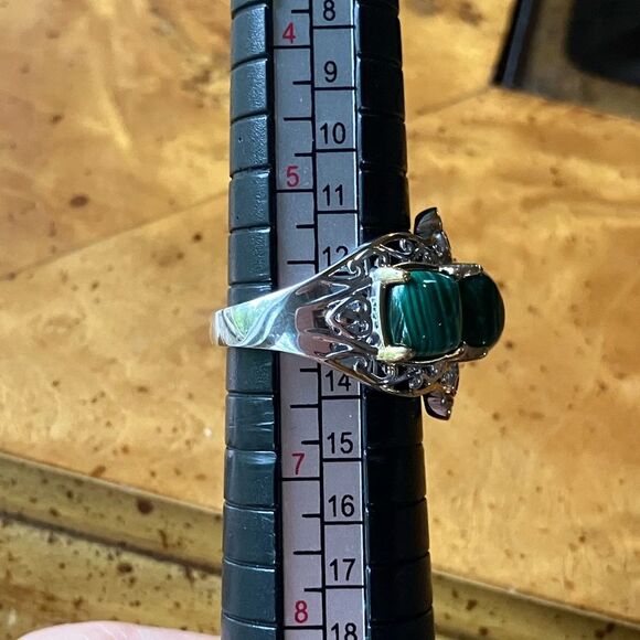 Natural Malachite Sterling Silver Ring Size 6 - Picture 7 of 8